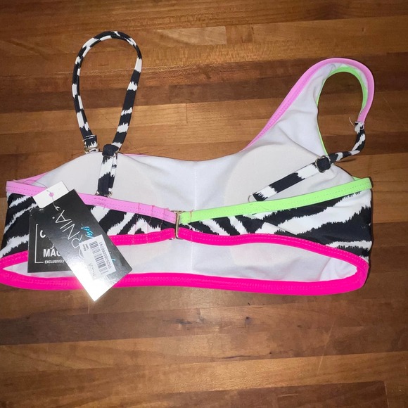 California Waves 3 piece bikini set pink/green/animal print medium - Picture 5 of 11